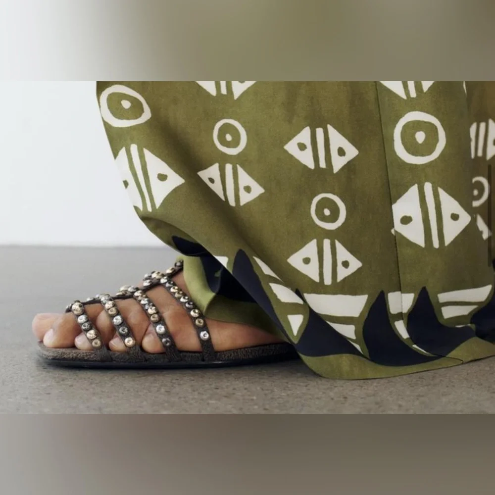 NWT ZARA LEATHER SQUARE TOE LACE UP SANDALS - Picture 7 of 11